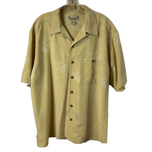 Paradise Coves Mens 100% Silk Butter Yellow Print Short Sleeve Button-Up Shirt L